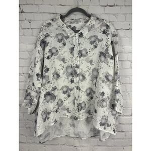 Cut Loose Boutique Linen button down blouse top High Low M Floral Print